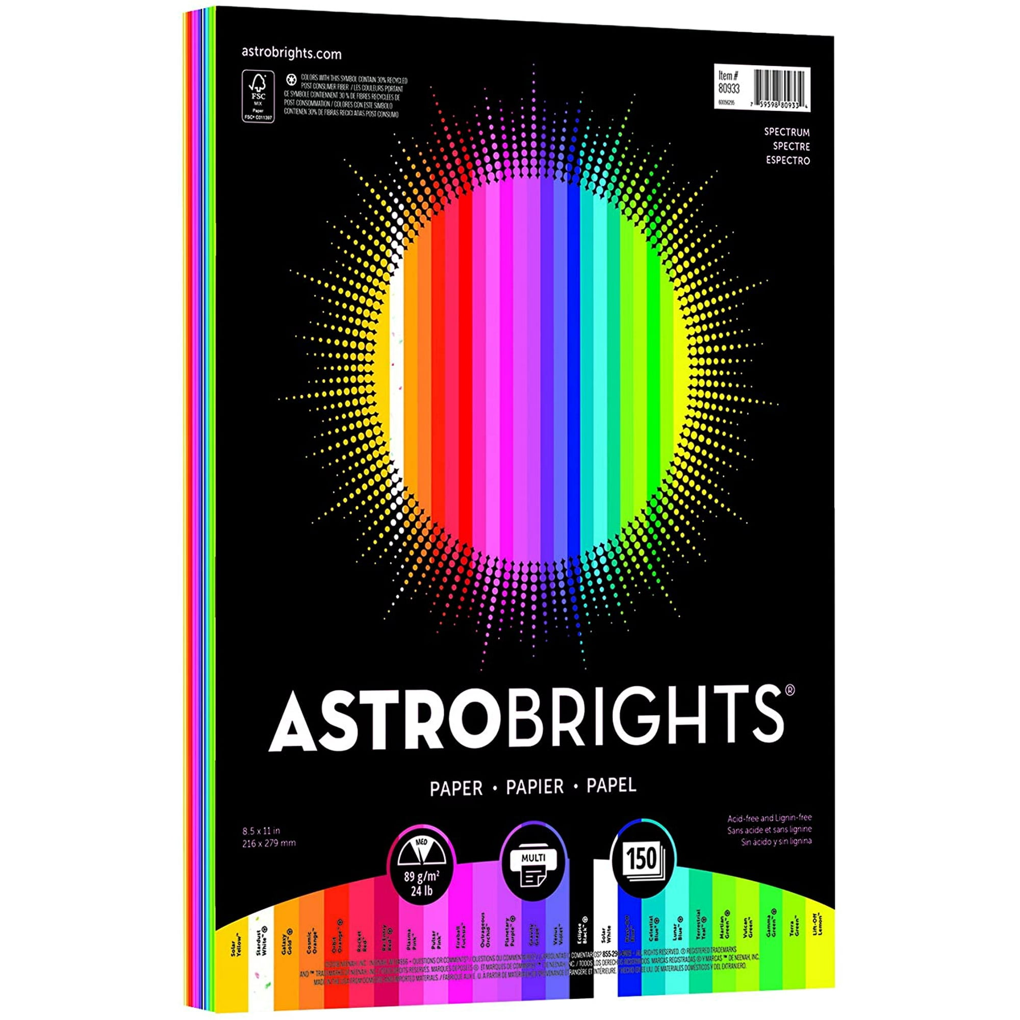 Astrobrights Mega Collection 91623 Colored Paper,Classic 5-Color Assortment 24 lb/89 gsm 625 Sheets 8.5 x 11 MORE SHEETS! 
